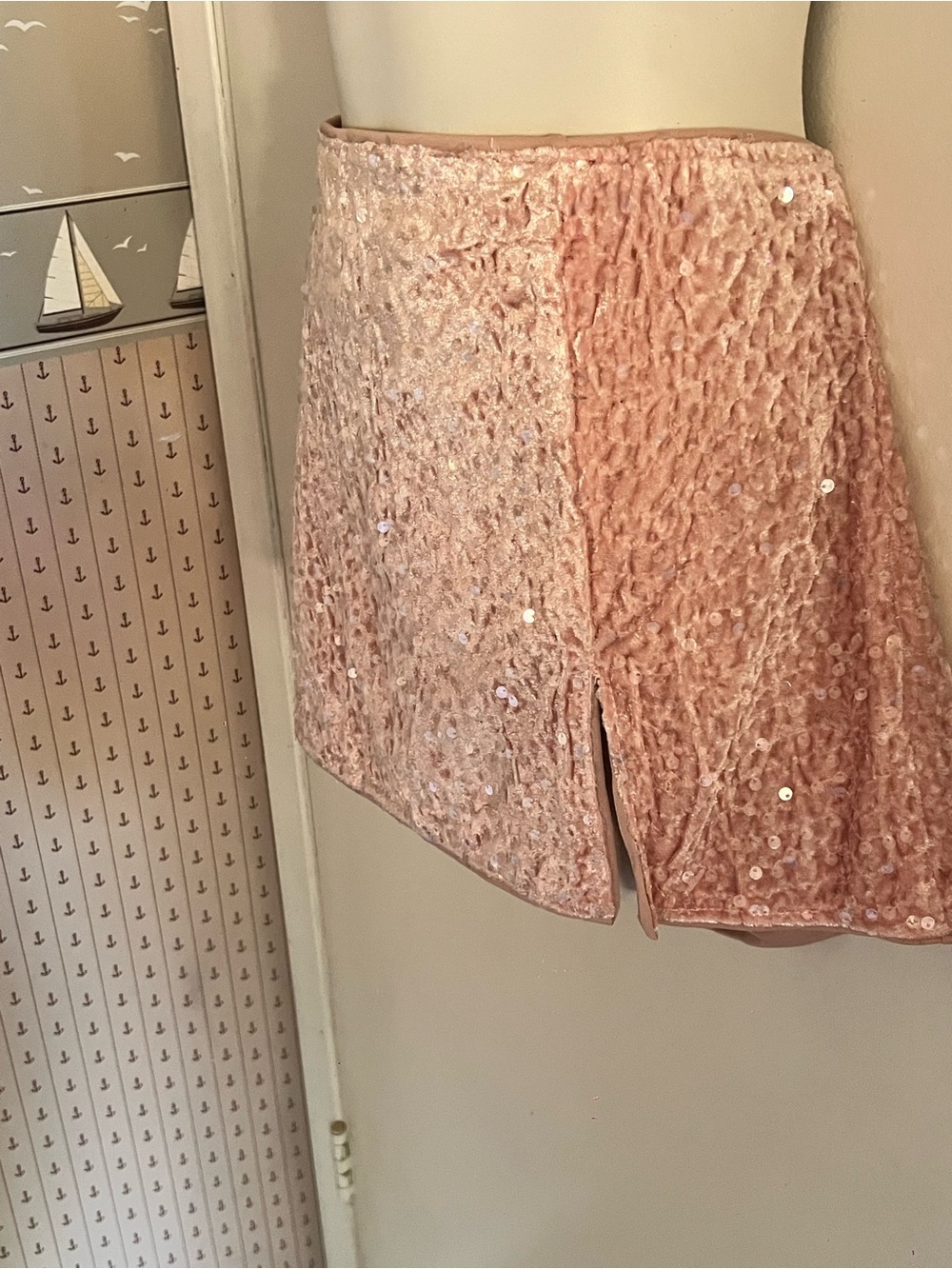 SHEIN Rose Pink Sequin Velvet Mini Skirt